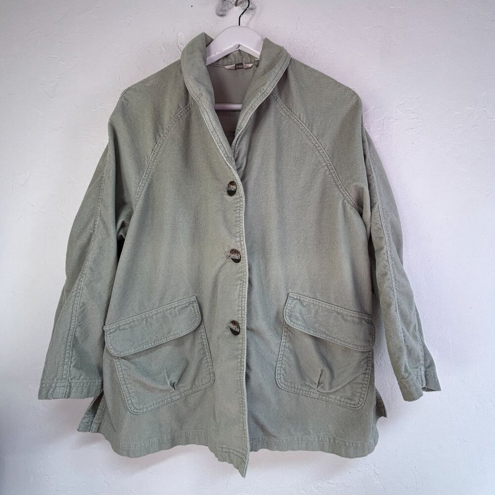 J.Jill Womens Green Textured Casual Jacket Size LP Button Front Cotton Pockets